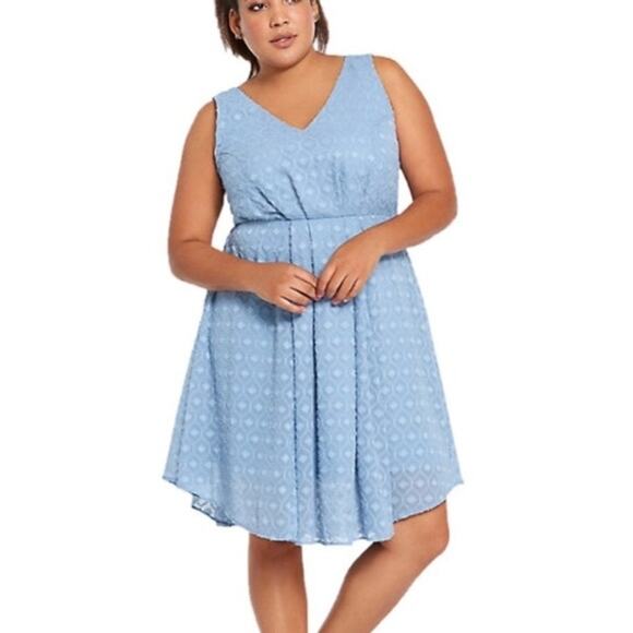 Torrid Sleeveless Light Blue Chiffon V Neck Skater Dress Women’s Plus Size 24 - Picture 1 of 11